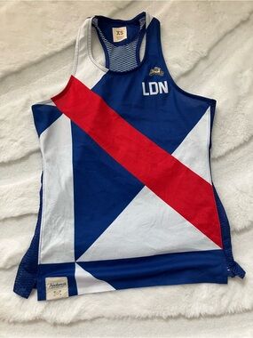 Tracksmith London Marathon XS Blue & White Women's Running Tank